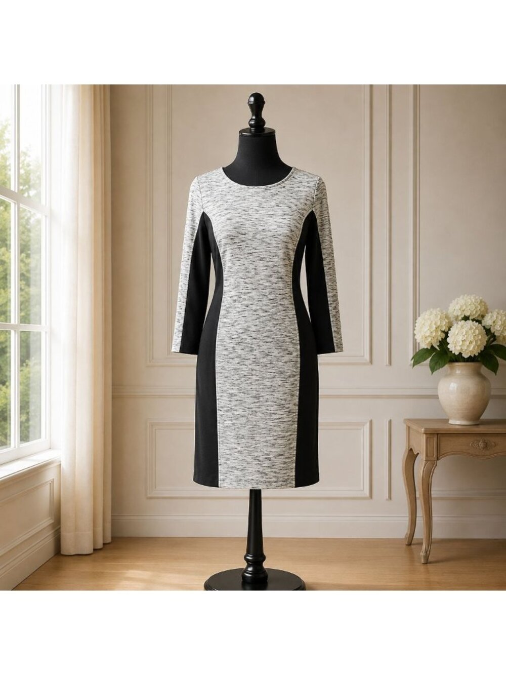 Old Navy Gray Colorblock Sheath Dress 3/4 Sleeve Women's Medium